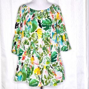 Tropical Print Long Sleeve Dress